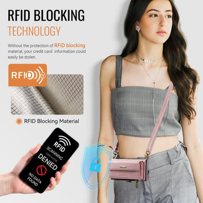 For iPhone 17 Pro CaseMe C39 RFID Blocking Zipper Wallet Leather Phone Case with Crossbody Strap(Pink) by CaseMe