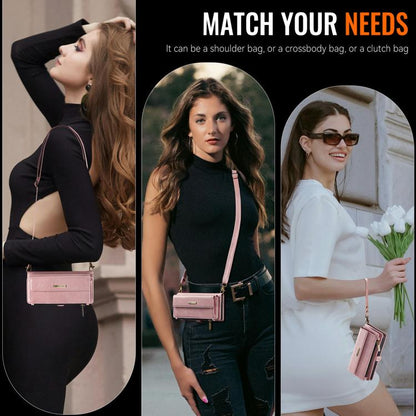 For iPhone 17 Pro CaseMe C39 RFID Blocking Zipper Wallet Leather Phone Case with Crossbody Strap(Pink) by CaseMe