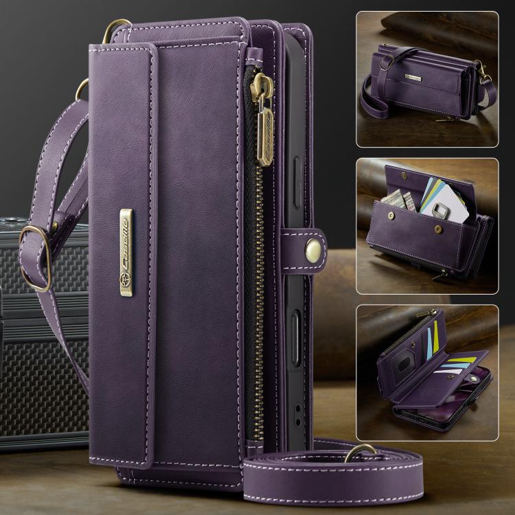 For iPhone 17 Pro Max CaseMe C39 RFID Blocking Zipper Wallet Leather Phone Case with Crossbody Strap(Purple) by CaseMe