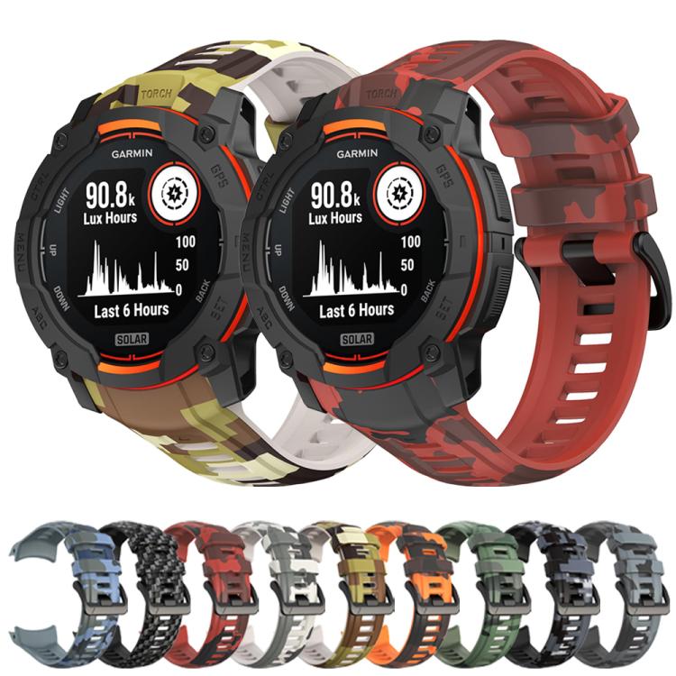 For Garmin Instinct 3 AMOLED / Solar 50mm Camouflage Printed Silicone Watch Band(Black Gray) by bashfashion