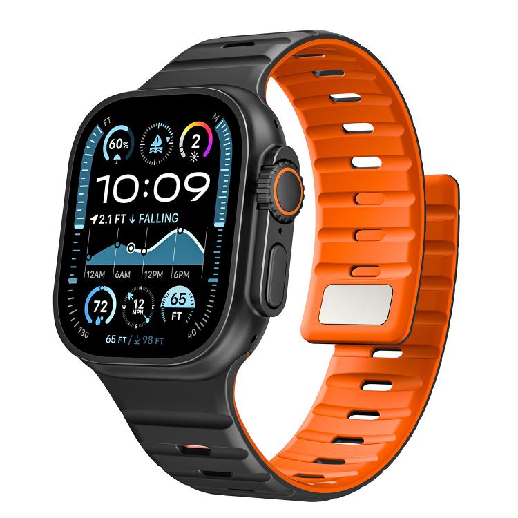 For Apple Watch 46mm / 49mm / 45mm / 44mm Norman Magnetic Silicone Watch Band(Black Orange) by bashfashion