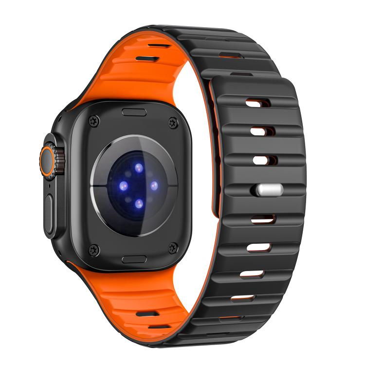 For Apple Watch 46mm / 49mm / 45mm / 44mm Norman Magnetic Silicone Watch Band(Black Orange) by bashfashion