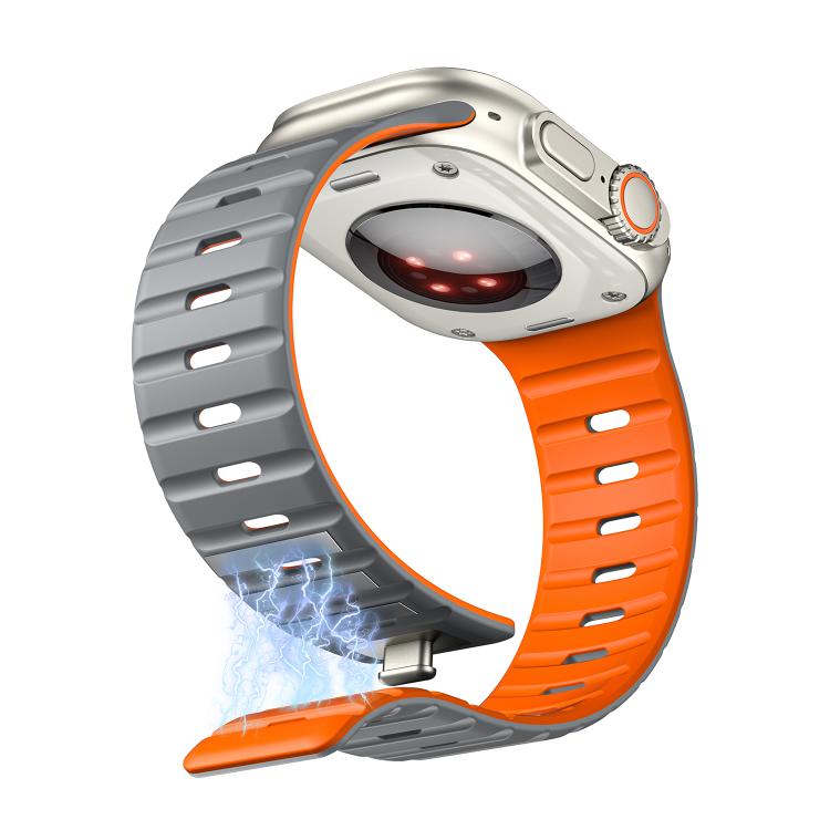 For Apple Watch 46mm / 49mm / 45mm / 44mm Norman Magnetic Silicone Watch Band(Gray Orange) by bashfashion