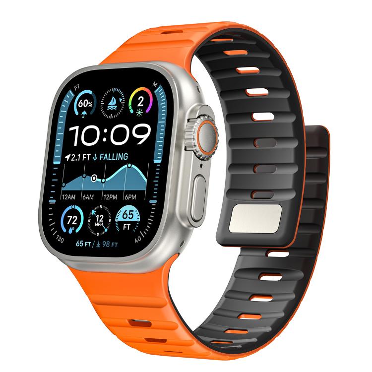 For Apple Watch 46mm / 49mm / 45mm / 44mm Norman Magnetic Silicone Watch Band(Orange Black) by bashfashion