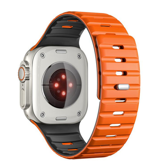For Apple Watch 46mm / 49mm / 45mm / 44mm Norman Magnetic Silicone Watch Band(Orange Black) by bashfashion