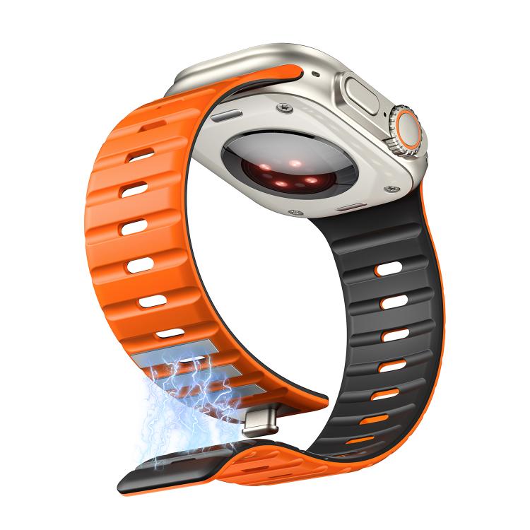 For Apple Watch 46mm / 49mm / 45mm / 44mm Norman Magnetic Silicone Watch Band(Orange Black) by bashfashion