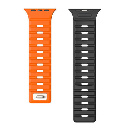 For Apple Watch 46mm / 49mm / 45mm / 44mm Norman Magnetic Silicone Watch Band(Orange Black) by bashfashion