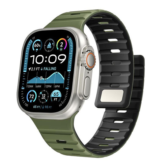 For Apple Watch 46mm / 49mm / 45mm / 44mm Norman Magnetic Silicone Watch Band(Army Green Black) by bashfashion