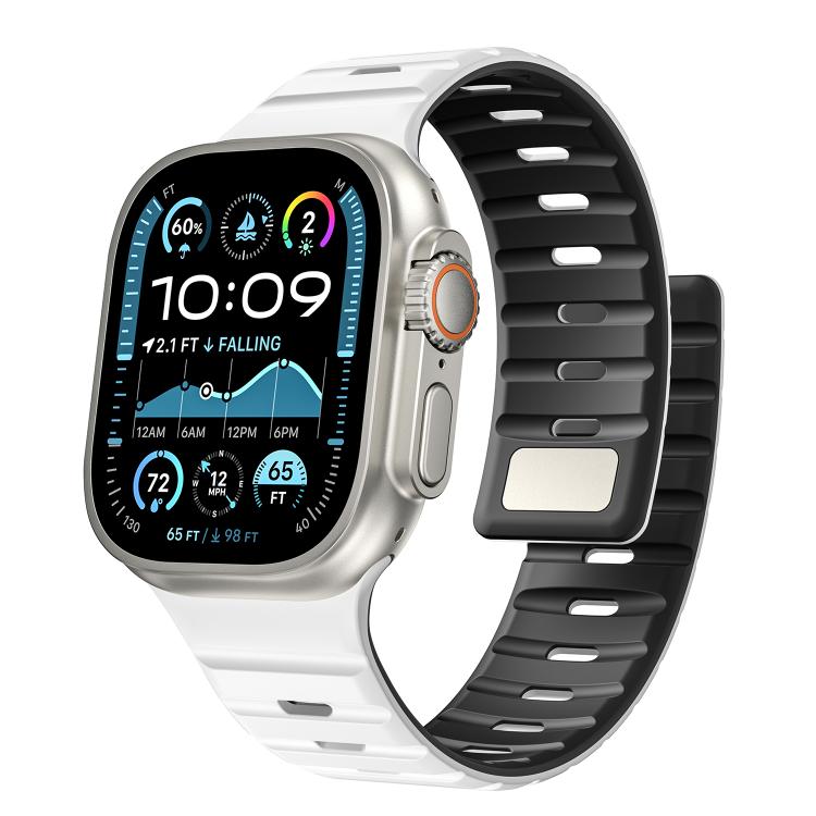 For Apple Watch 46mm / 49mm / 45mm / 44mm Norman Magnetic Silicone Watch Band(White Black) by bashfashion