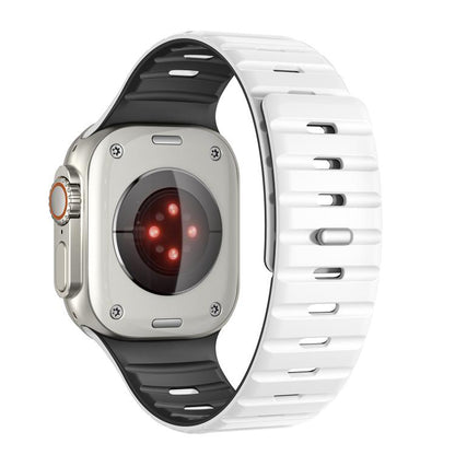 For Apple Watch 46mm / 49mm / 45mm / 44mm Norman Magnetic Silicone Watch Band(White Black) by bashfashion