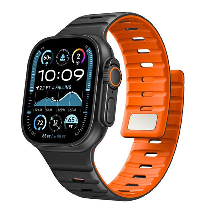 For Apple Watch 42mm / 41mm / 40mm / 38mm Norman Magnetic Silicone Watch Band(Black Orange) by bashfashion