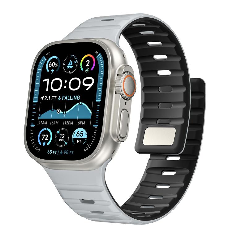 For Apple Watch 42mm / 41mm / 40mm / 38mm Norman Magnetic Silicone Watch Band(Light Gray Black) by bashfashion