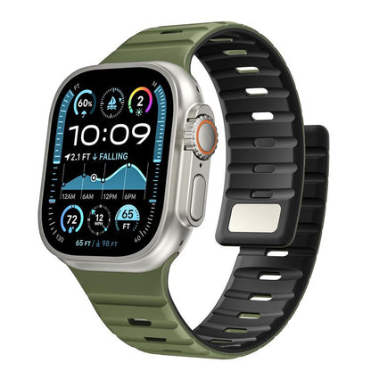 For Apple Watch 42mm / 41mm / 40mm / 38mm Norman Magnetic Silicone Watch Band(Army Green Black) by bashfashion
