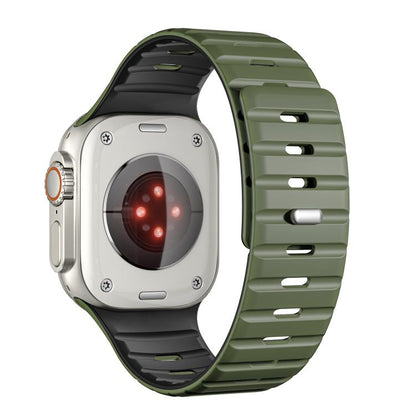 For Apple Watch 42mm / 41mm / 40mm / 38mm Norman Magnetic Silicone Watch Band(Army Green Black) by bashfashion