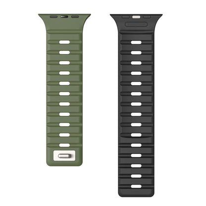 For Apple Watch 42mm / 41mm / 40mm / 38mm Norman Magnetic Silicone Watch Band(Army Green Black) by bashfashion