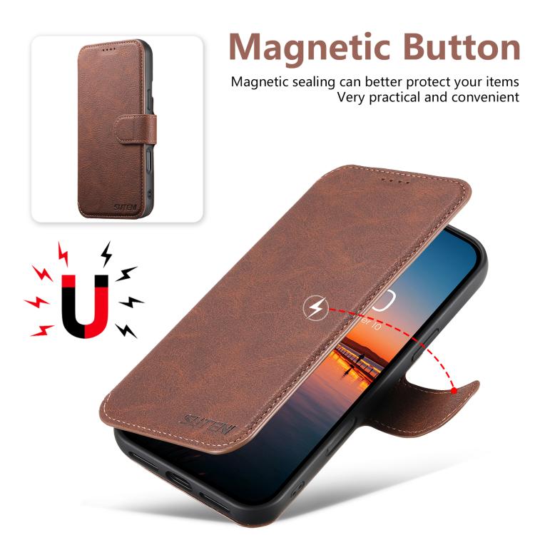 For iPhone 16 Pro Suteni Q05 2-in-1 Multi-function MagSafe Wallet Litchi Leather Phone Case(Brown) by Suteni