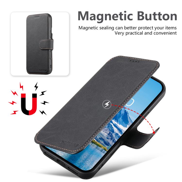 For iPhone 16 Suteni Q05 2-in-1 Multi-function MagSafe Wallet Litchi Leather Phone Case(Black) by Suteni