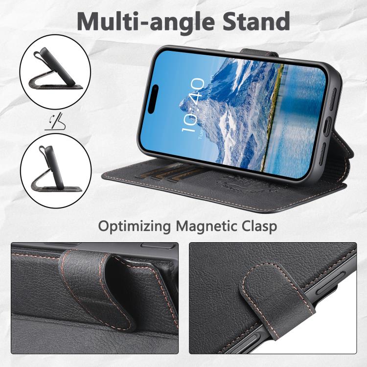 For iPhone 16 Suteni Q05 2-in-1 Multi-function MagSafe Wallet Litchi Leather Phone Case(Black) by Suteni
