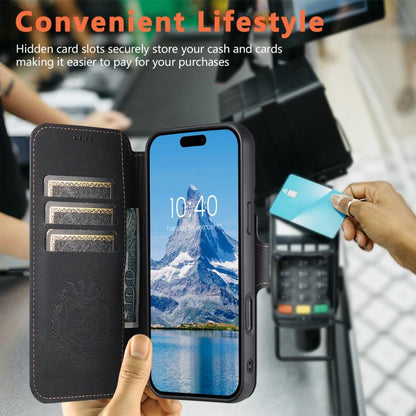 For iPhone 16 Suteni Q05 2-in-1 Multi-function MagSafe Wallet Litchi Leather Phone Case(Black) by Suteni