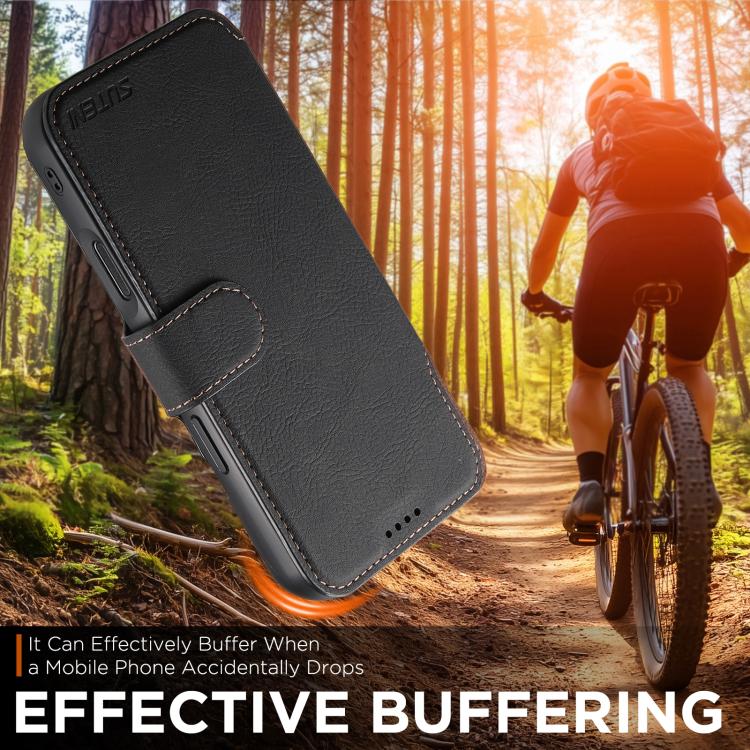 For iPhone 17 Pro Max Suteni Q05 2-in-1 Multi-function MagSafe Wallet Litchi Leather Phone Case(Black) by Suteni