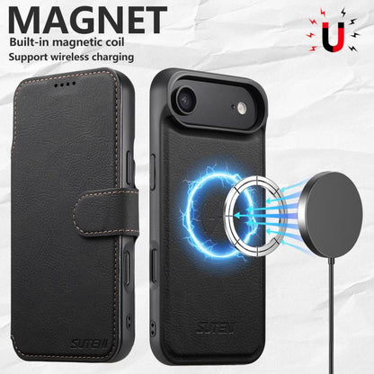 For iPhone Air Suteni Q05 2-in-1 Multi-function MagSafe Wallet Litchi Leather Phone Case(Black) by Suteni