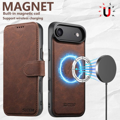 For iPhone Air Suteni Q05 2-in-1 Multi-function MagSafe Wallet Litchi Leather Phone Case(Brown) by Suteni