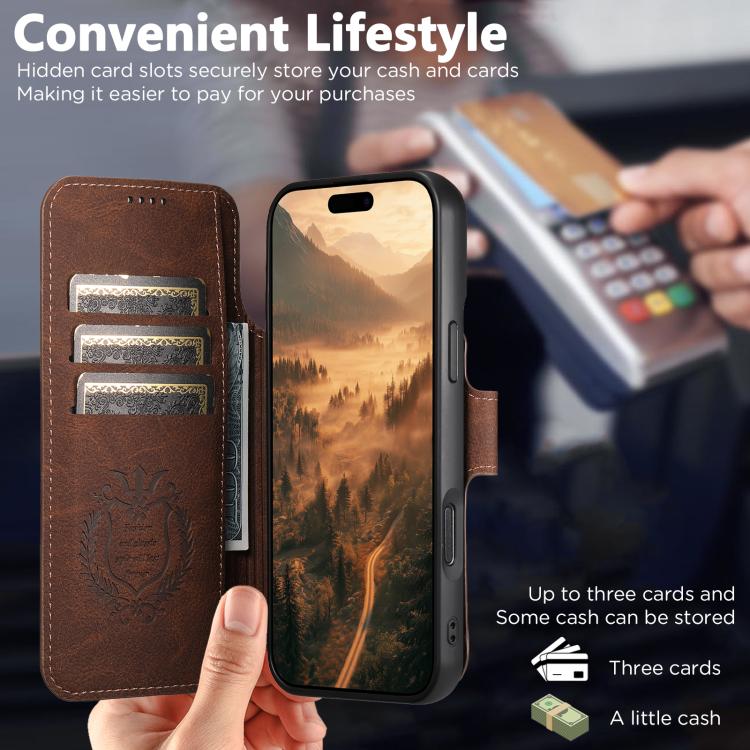 For iPhone Air Suteni Q05 2-in-1 Multi-function MagSafe Wallet Litchi Leather Phone Case(Brown) by Suteni