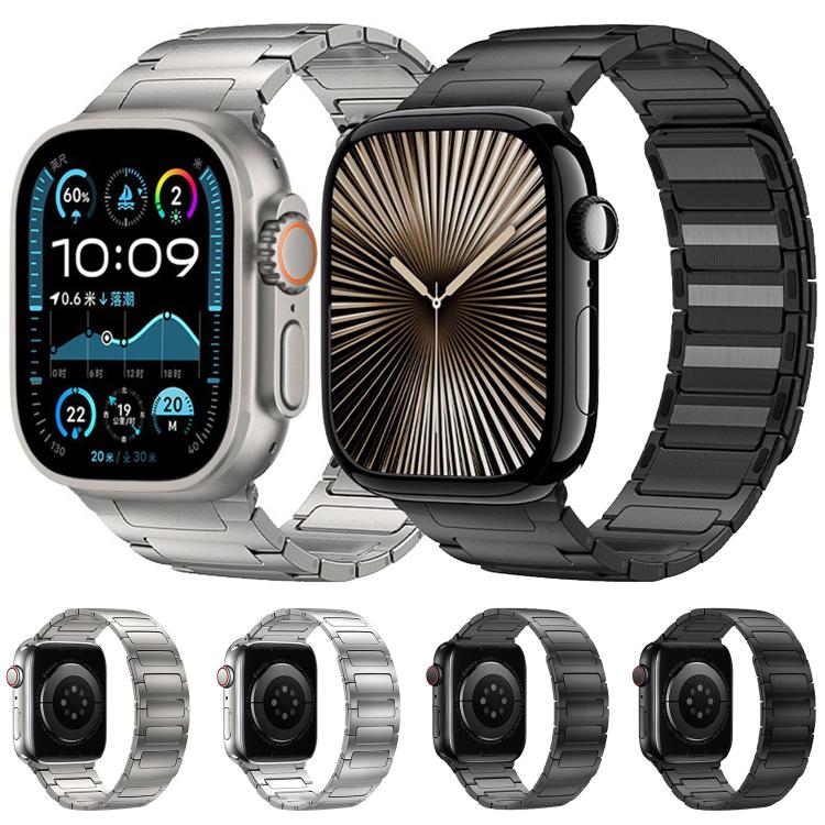 For Apple Watch 46mm / 49mm / 45mm / 44mm I-Beam Magnetic Stainless Steel Strap(Black) by bashfashion