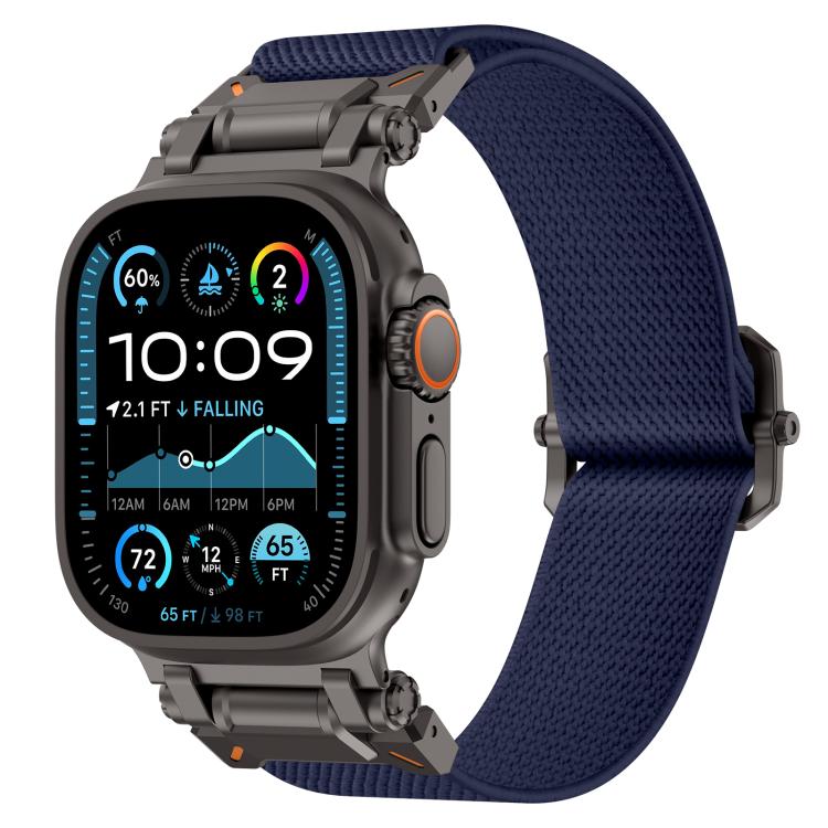 For Apple Watch 46mm / 49mm / 45mm / 44mm Explorer Polyester Nylon Watch Band(Black Blue) by bashfashion