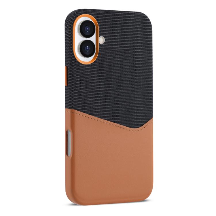 For iPhone 16 Plus Kalebol Cloth Textue Stitching Card Slot Magnetic Phone Case(Brown) by Kalebol