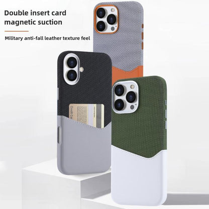 For iPhone 16 Pro Max Kalebol Cloth Textue Stitching Card Slot Magnetic Phone Case(Orange) by Kalebol