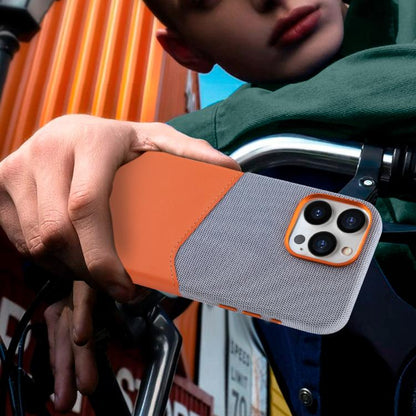 For iPhone 16 Pro Kalebol Cloth Textue Stitching Card Slot Magnetic Phone Case(Orange) by Kalebol