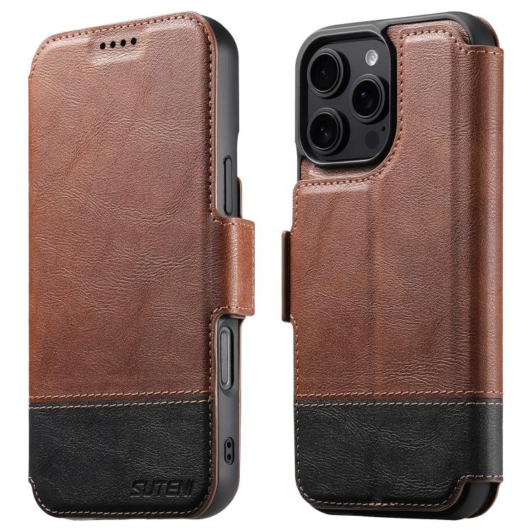 For iPhone 16 Pro Max Suteni Q06 2-in-1 Multi-function Detachable Wallet MagSafe Phone Case(Brown) by Suteni