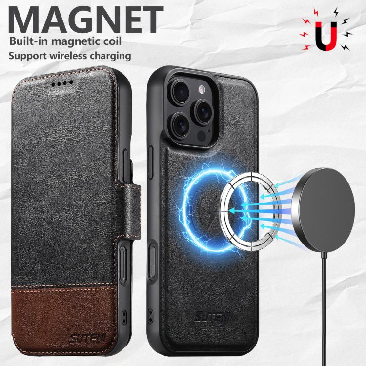 For iPhone 16 Pro Suteni Q06 2-in-1 Multi-function Detachable Wallet MagSafe Phone Case(Black) by Suteni