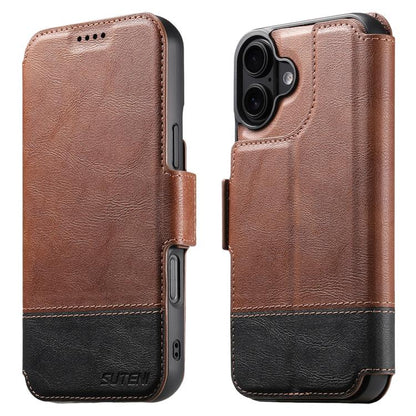 For iPhone 16 Plus Suteni Q06 2-in-1 Multi-function Detachable Wallet MagSafe Phone Case(Brown) by Suteni