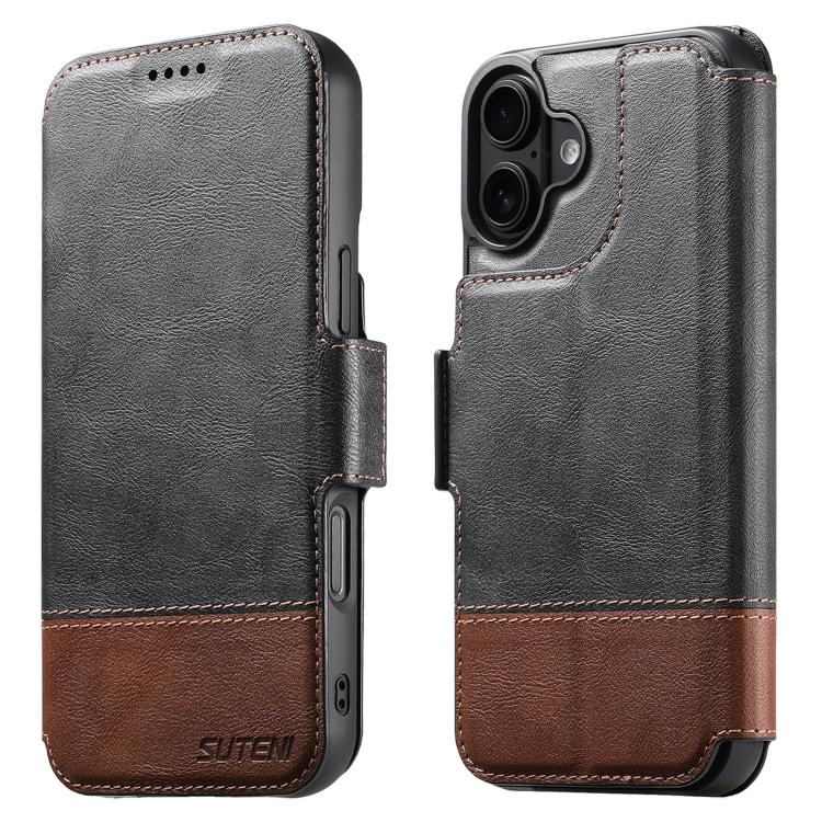 For iPhone 16 Suteni Q06 2-in-1 Multi-function Detachable Wallet MagSafe Phone Case(Black) by Suteni