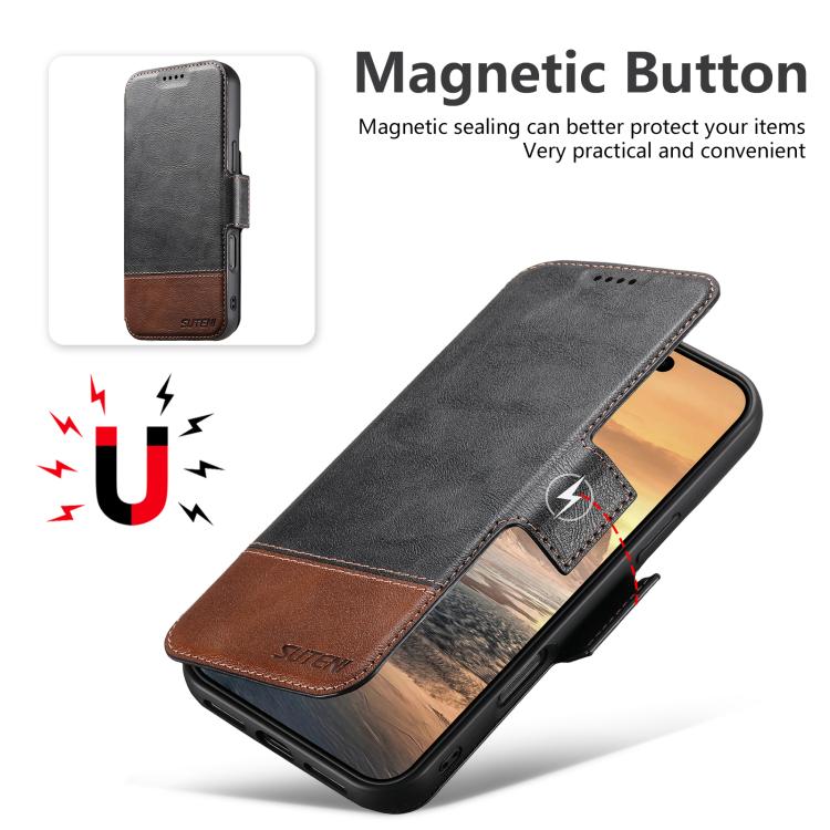 For iPhone 16 Suteni Q06 2-in-1 Multi-function Detachable Wallet MagSafe Phone Case(Black) by Suteni