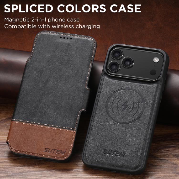 For iPhone 17 Pro Max Suteni Q06 2-in-1 Multi-function Detachable Wallet MagSafe Phone Case(Black) by Suteni