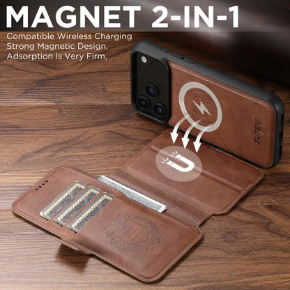 For iPhone 17 Pro Max Suteni Q06 2-in-1 Multi-function Detachable Wallet MagSafe Phone Case(Brown) by Suteni