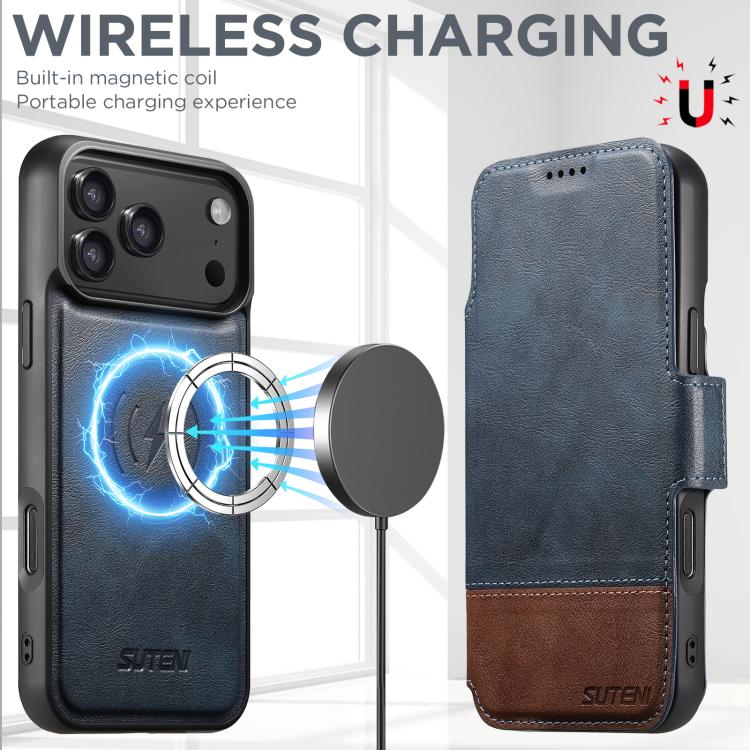 For iPhone 17 Pro Max Suteni Q06 2-in-1 Multi-function Detachable Wallet MagSafe Phone Case(Blue) by Suteni