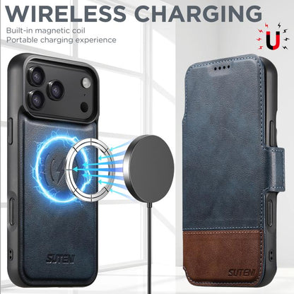 For iPhone 17 Pro Max Suteni Q06 2-in-1 Multi-function Detachable Wallet MagSafe Phone Case(Blue) by Suteni