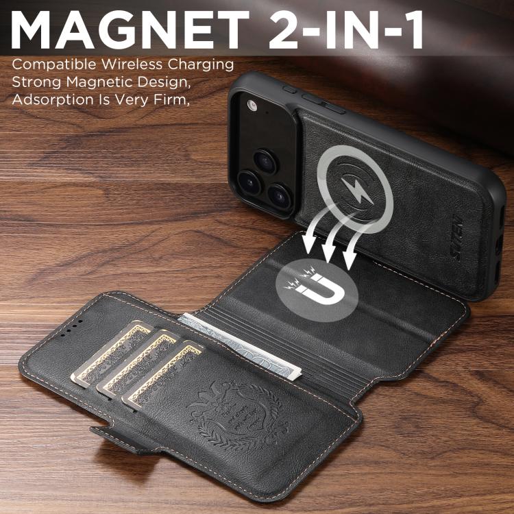For iPhone 17 Pro Suteni Q06 2-in-1 Multi-function Detachable Wallet MagSafe Phone Case(Black) by Suteni