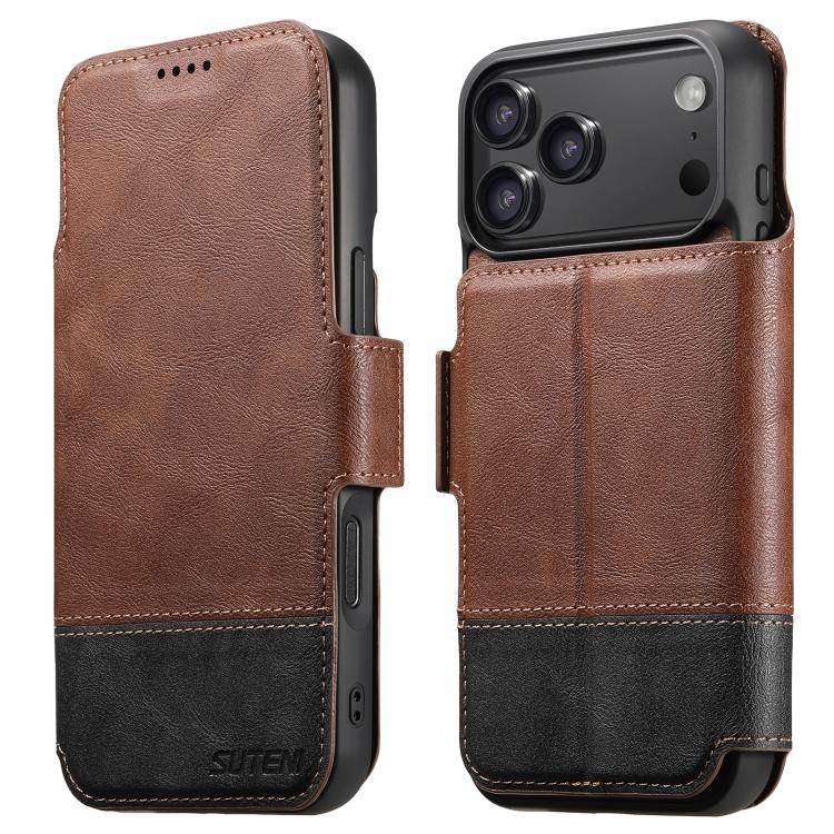 For iPhone 17 Pro Suteni Q06 2-in-1 Multi-function Detachable Wallet MagSafe Phone Case(Brown) by Suteni