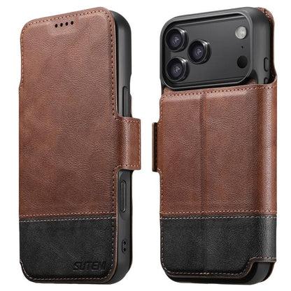 For iPhone 17 Pro Suteni Q06 2-in-1 Multi-function Detachable Wallet MagSafe Phone Case(Brown) by Suteni