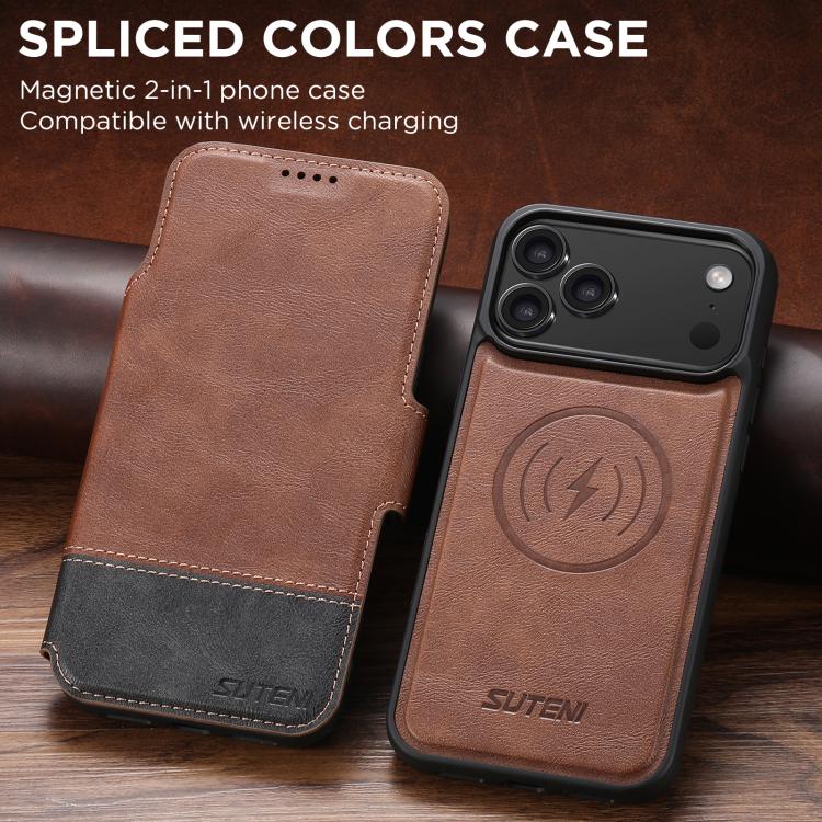 For iPhone 17 Pro Suteni Q06 2-in-1 Multi-function Detachable Wallet MagSafe Phone Case(Brown) by Suteni