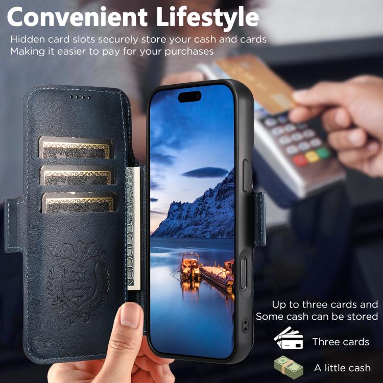 For iPhone 17 Pro Suteni Q06 2-in-1 Multi-function Detachable Wallet MagSafe Phone Case(Blue) by Suteni