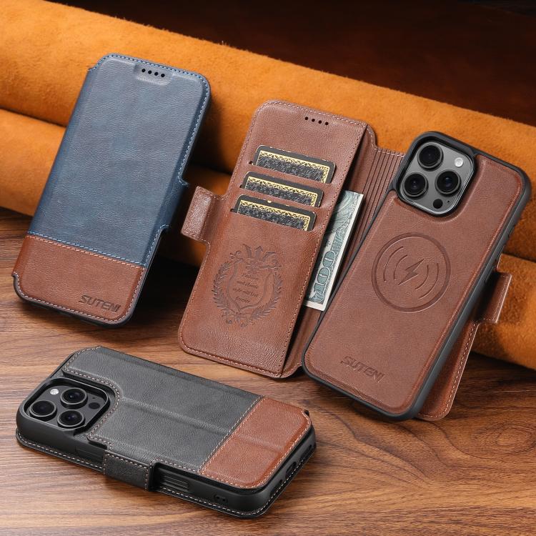 For iPhone 17 Pro Suteni Q06 2-in-1 Multi-function Detachable Wallet MagSafe Phone Case(Brown) by Suteni