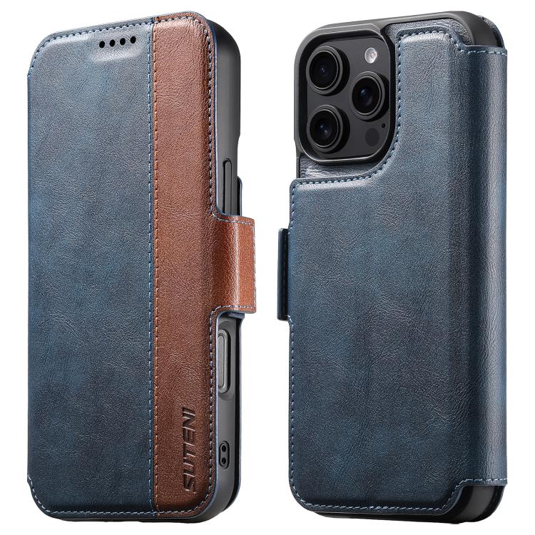 For iPhone 16 Pro Max Suteni Q07 2-in-1 Multi-function Detachable Wallet MagSafe Phone Case(Blue) by Suteni