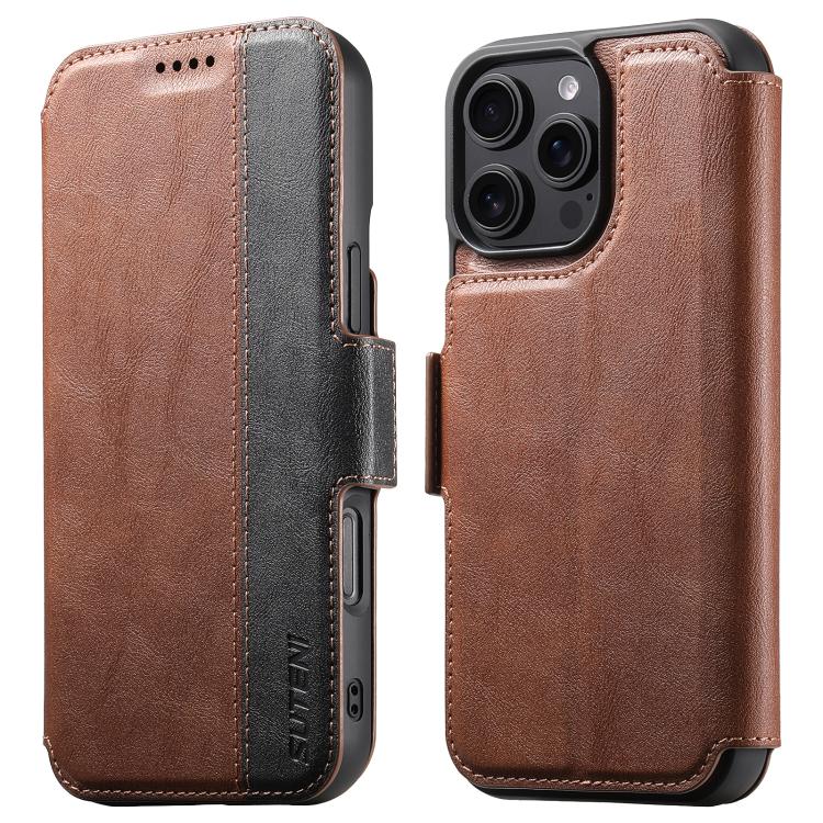 For iPhone 16 Pro Suteni Q07 2-in-1 Multi-function Detachable Wallet MagSafe Phone Case(Brown) by Suteni