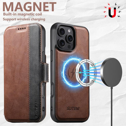 For iPhone 16 Pro Suteni Q07 2-in-1 Multi-function Detachable Wallet MagSafe Phone Case(Brown) by Suteni
